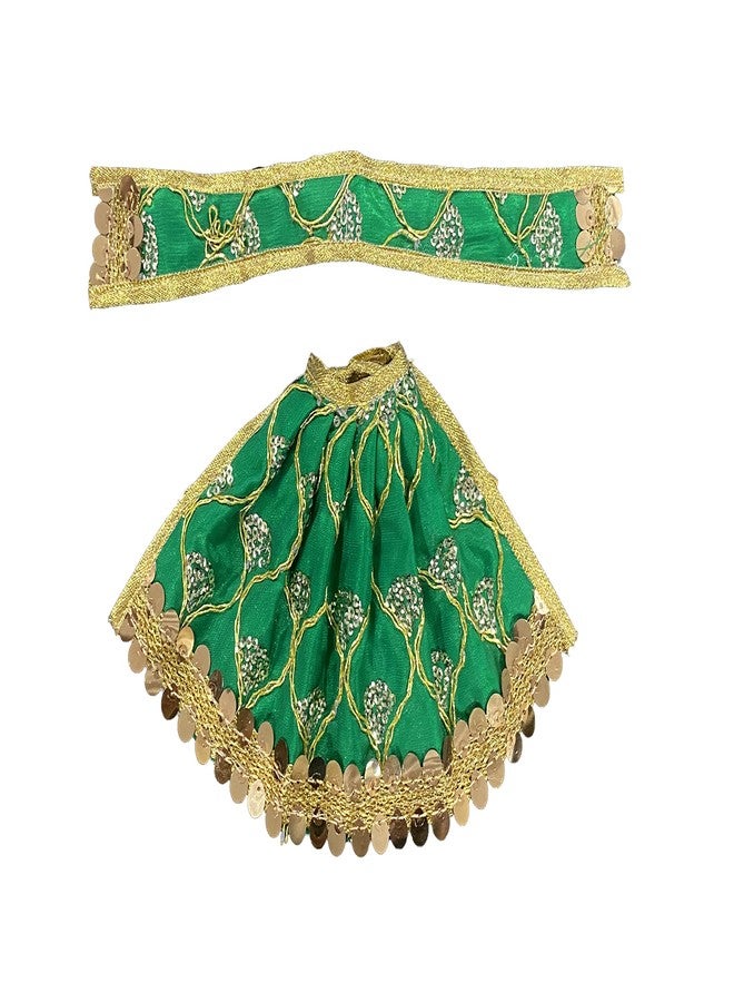 TENDSY MATA Rani Chunri Patka & Lehenga Dress Set for Durga Lakshmi Saraswati Parvati Devi | Fancy Poshak for Goddess Idol | Puja Decoration Cloth | Navratri Temple Use (6 No., Green) - Image 1